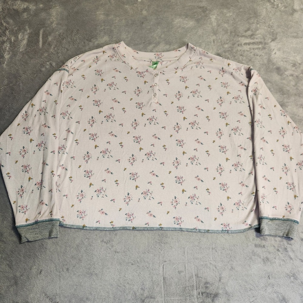 Honeydew Intimates Pink Floral Waffle Knit Long Sleeve Henley Top Size Large L